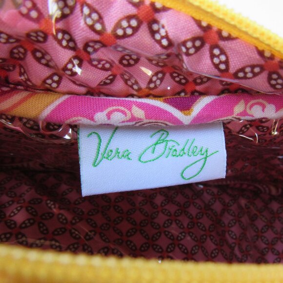 Vera Bradley Women's Bali Gold Yellow Patterned Makeup Toiletry Cosmetic Bag - Picture 8 of 12